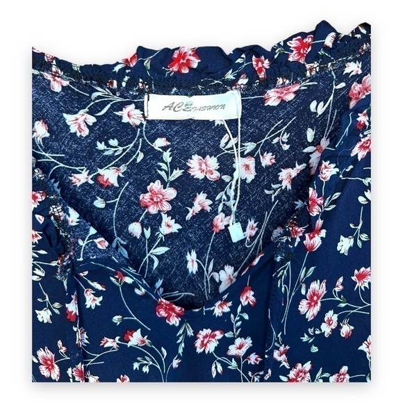 ACE Fashion Navy Floral Print Tie Front Dress, Size Large - Picture 11 of 12